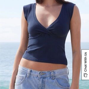 John Galt Blue Amara Surplice Short Sleeve Top Brandy Melville